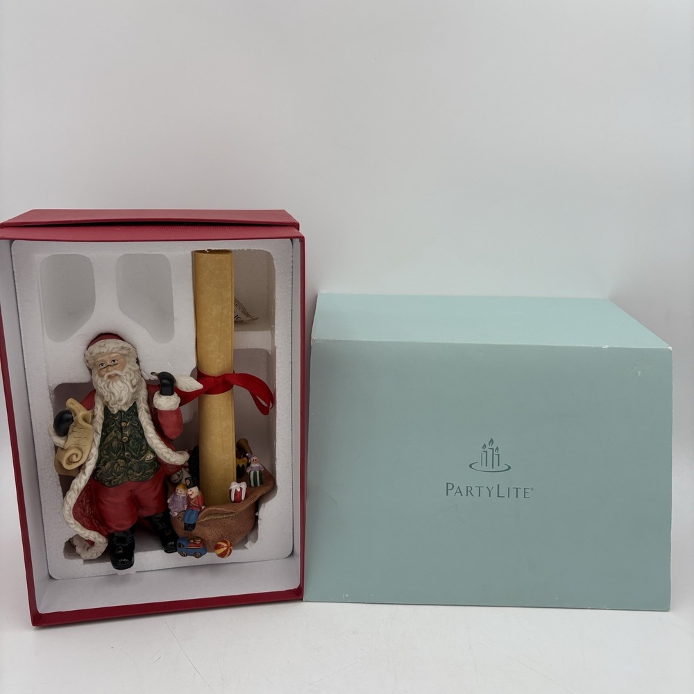 Partylite 7" Santa Checking His List Candle Holder Figurine P9841 Christmas‎ Box